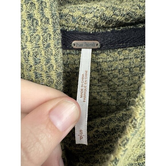 Free People Waffle Knit Cropped Top Women Small Green Oversized Lagenlook Boho - Picture 4 of 12